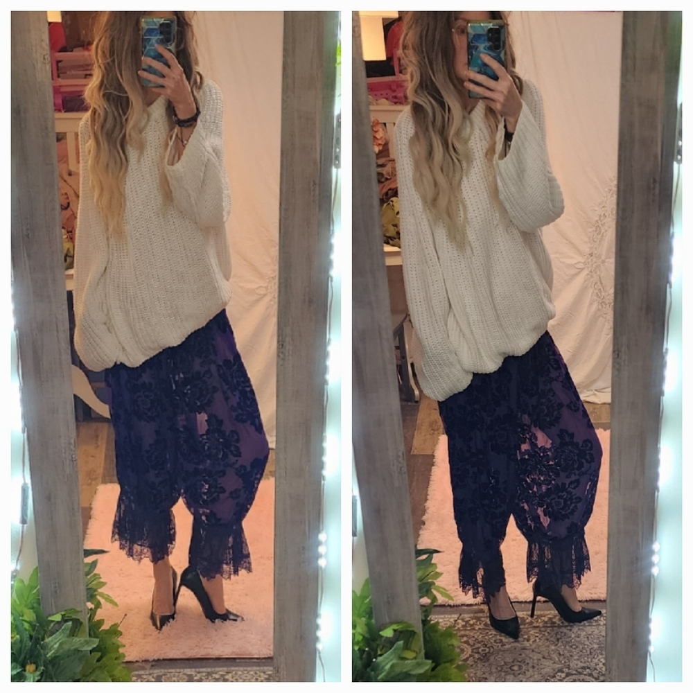 NWT Free People Intimately FP Blue Combo Purple Velvet Burnout Bloomer Lace Pant - Picture 2 of 4